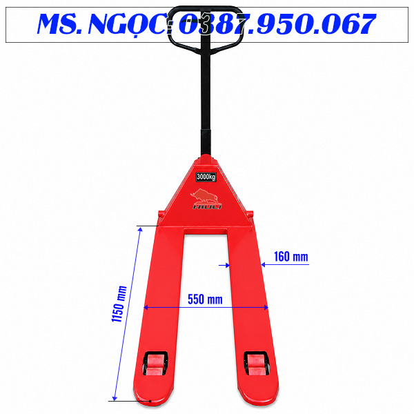 Kích thước xe nâng tay 3000kg càng hẹp