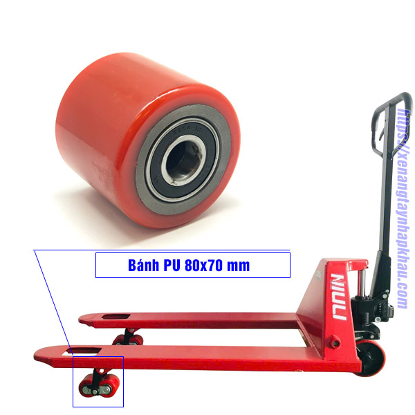 Bánh PU 80x70 mm trên xe nâng tay thấp