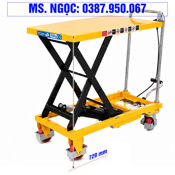 Chiều cao nâng bàn nâng thủy lực 150kg PT150